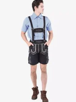 Hommes Oktoberfest Costumes Cosplay Ciel Bleu Chemise En Coton Vichy Brodé Avec Shorts Vacances Costumes Déguisements Halloween