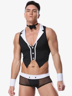 Hommes Sexy Costume Halloween Adulte Pantalon Top Cravate Tenu de Club Lingerie