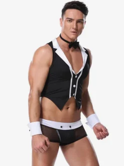 Hommes Sexy Costume Halloween Adulte Pantalon Top Cravate Tenu de Club Lingerie
