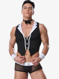 Hommes Sexy Costume Halloween Adulte Pantalon Top Cravate Tenu de Club Lingerie