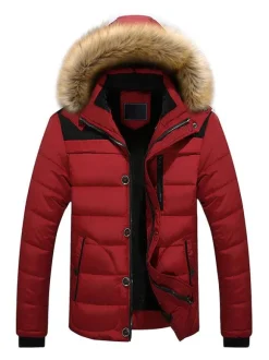 Hommes Vestes Casual Daily Casual Stand Collier À Manches Longues manches à fourrure à capuchon Kaki Puffer