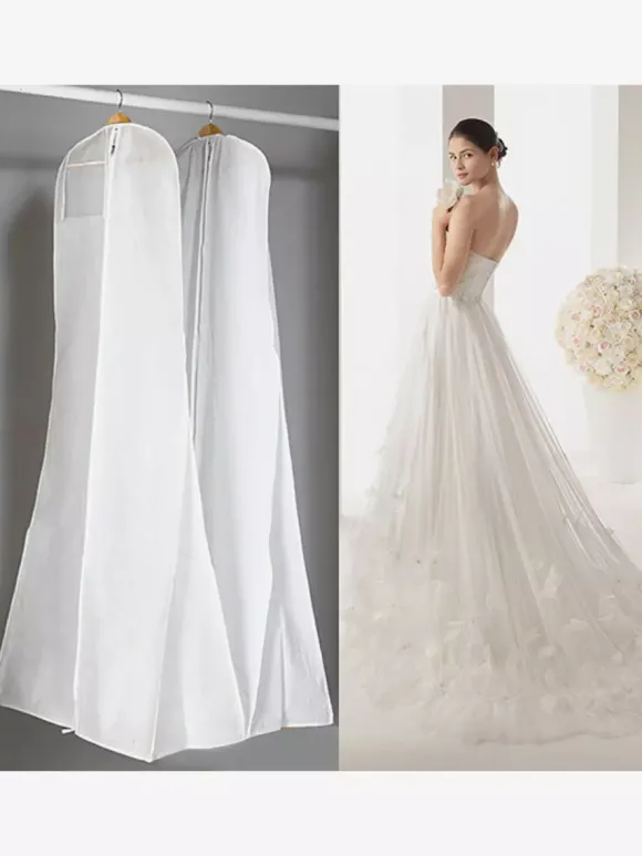 Housse anti-poussière pour robe de mariée sac élargi Double face blanc Non tissé épais à longue queue