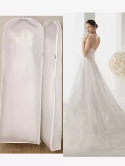 Housse anti-poussière pour robe de mariée sac pour robe à longue queue Non tissé blanc élargi Double face