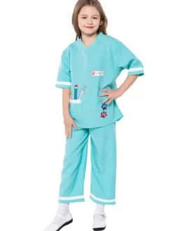 Infirmière enfants Costumes Blouse Blouse Pantalons 2 pièces Ensemble de polyester Fibre Enfant Halloween Costume complet