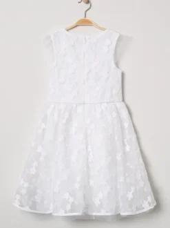 Ivoire manches courtes dentelle mariage doux fleur fille robe enfants robe de soirée