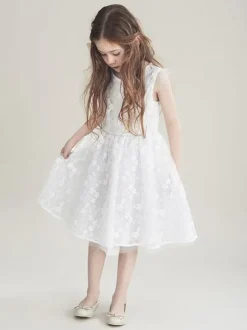 Ivoire manches courtes dentelle mariage doux fleur fille robe enfants robe de soirée