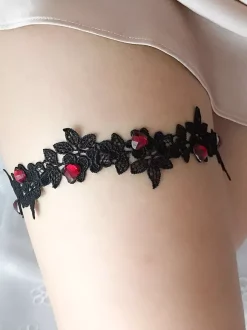 Jarretière de cuisse en dentelle noire rose pour femme
