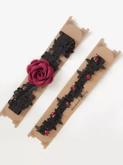 Jarretière de cuisse en dentelle noire rose pour femme