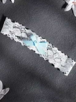 Jarretière de mariage Dentelle blanche Détails en métal Jarretière de mariage