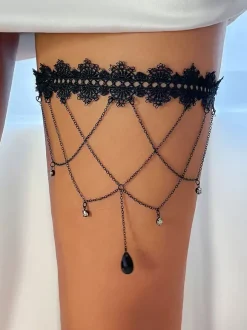 Jarretière En Forme De Larme En Cristal Chaîne De Jambe En Dentelle Gothique De Fête