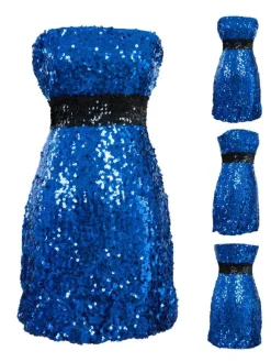 Jazz Dance Costume Sequin Blue Bodycon Robes Femmes Sans Bretelles Sexy Discothèque Usure Déguisements Halloween
