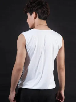 Jazz Dance Costume Hommes Argent Gilet Sequin Glitter Hip Hop Danse Porter Déguisements Halloween