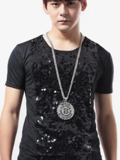 Jazz Dance Costume Hommes Sequin Glitter T Shirt À Manches Courtes Hip Hop Danse Porter Déguisements Halloween