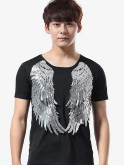 Jazz Dance Costume Hommes Sequin Glitter T Shirt À Manches Courtes Hip Hop Danse Porter Déguisements Halloween