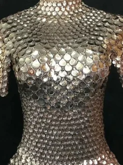 Jazz Dance Costume Robes Femmes Argent Sequin À Manches Courtes Discothèque Usure Déguisements Halloween