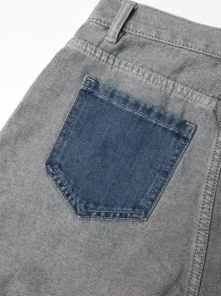Jean femme élégant taille haute en denim bicolore