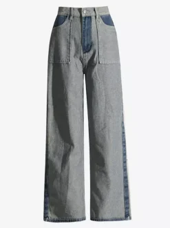 Jean femme élégant taille haute en denim bicolore