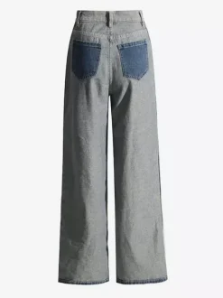 Jean femme élégant taille haute en denim bicolore
