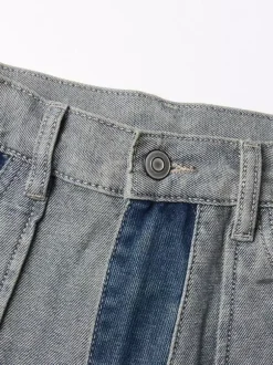 Jean femme élégant taille haute en denim bicolore