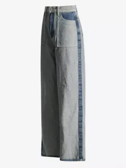 Jean femme élégant taille haute en denim bicolore