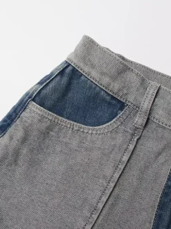 Jean femme élégant taille haute en denim bicolore