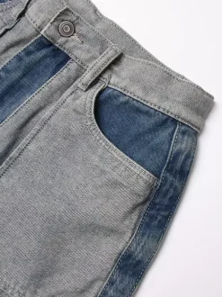 Jean femme élégant taille haute en denim bicolore