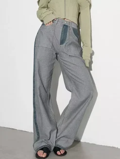 Jean femme élégant taille haute en denim bicolore