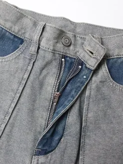 Jean femme élégant taille haute en denim bicolore