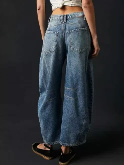 Jean Horseshoe Barrel pour femme - Pantalon en denim délavé ample à jambes larges et coutures incurvées - Streetwear printemps 2026