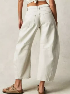 Jean Horseshoe Barrel pour femme - Pantalon en denim délavé ample à jambes larges et coutures incurvées - Streetwear printemps 2026