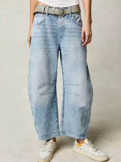 Jean Horseshoe Barrel pour femme - Pantalon en denim délavé ample à jambes larges et coutures incurvées - Streetwear printemps 2026
