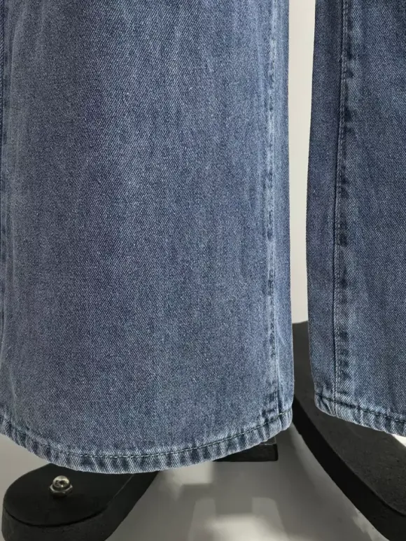 Jean large à poches en forme de c艙ur pour femme - Jean bleu délavé style années 2000 - Pantalon baggy droit - Streetwear printanier tendance 2026