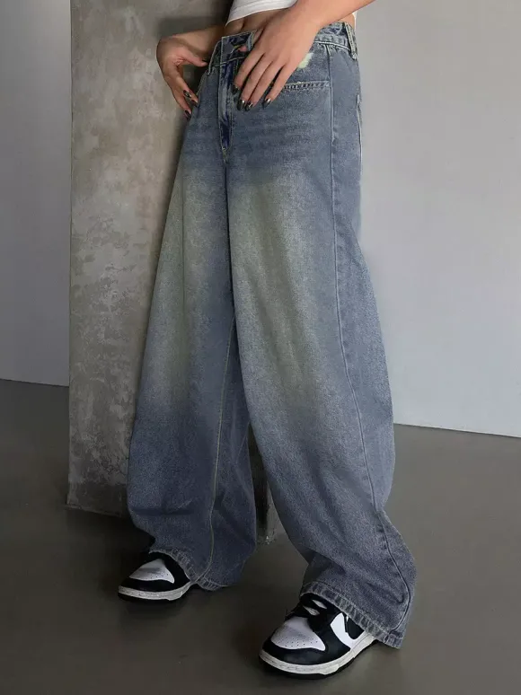 Jean skater baggy taille haute pour femme - Pantalon large effet usé - Streetwear printemps-été 2026