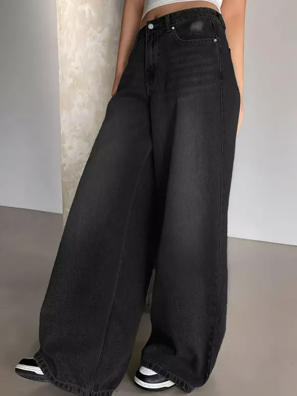 Jean skater baggy taille haute pour femme - Pantalon large effet usé - Streetwear printemps-été 2026