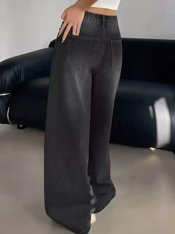Jean skater baggy taille haute pour femme - Pantalon large effet usé - Streetwear printemps-été 2026