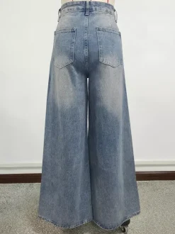 Jean skater baggy taille haute pour femme - Pantalon large effet usé - Streetwear printemps-été 2026