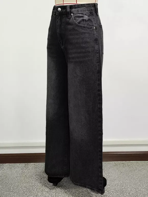 Jean skater baggy taille haute pour femme - Pantalon large effet usé - Streetwear printemps-été 2026