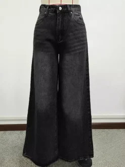 Jean skater baggy taille haute pour femme - Pantalon large effet usé - Streetwear printemps-été 2026