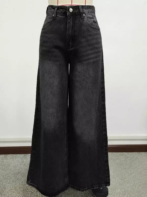 Jean skater baggy taille haute pour femme - Pantalon large effet usé - Streetwear printemps-été 2026