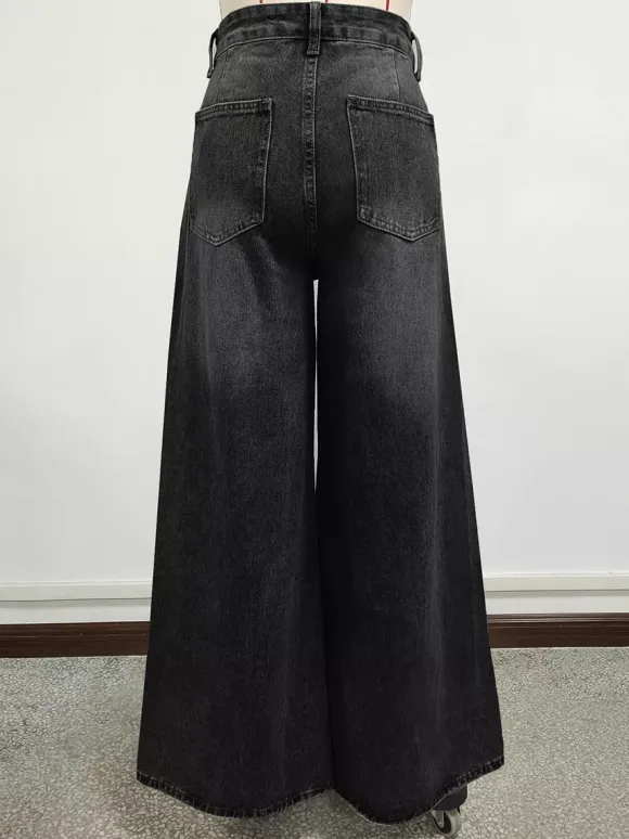 Jean skater baggy taille haute pour femme - Pantalon large effet usé - Streetwear printemps-été 2026