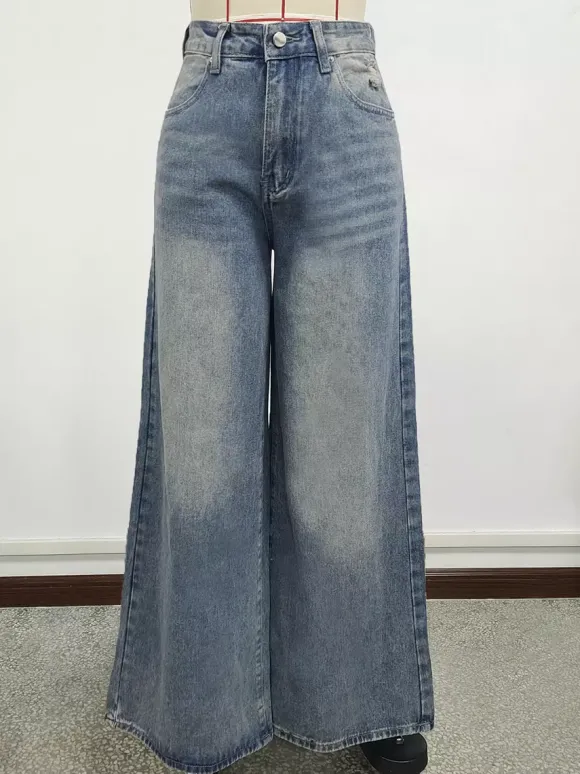 Jean skater baggy taille haute pour femme - Pantalon large effet usé - Streetwear printemps-été 2026