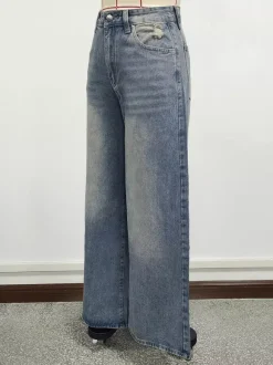 Jean skater baggy taille haute pour femme - Pantalon large effet usé - Streetwear printemps-été 2026