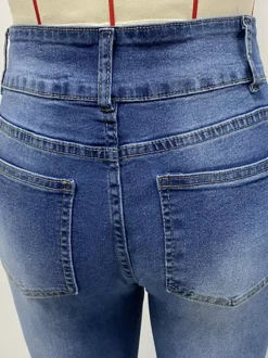 Jean évasé à double boutonnage pour femme - Pantalon en denim coupe slim - Style streetwear décontracté printemps 2026