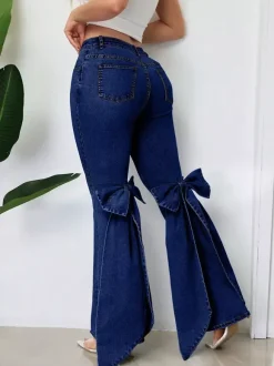 Jean évasé à n艙ud papillon pour femme - Bas en denim bleu tendance à jambes larges - Streetwear printemps 2026