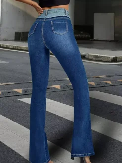 Jean évasé pour femme pantalon en denim évasé bleu bicolore de style Y2K 2026