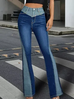 Jean évasé pour femme pantalon en denim évasé bleu bicolore de style Y2K 2026