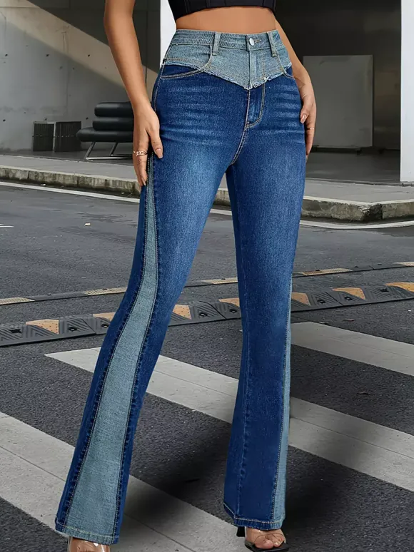 Jean évasé pour femme pantalon en denim évasé bleu bicolore de style Y2K 2026