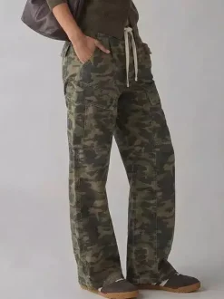 Jean cargo ample pour femme - Pantalon large délavé style rétro Y2K taille basse avec cordon de serrage - Collection printemps streetwear 2026