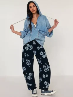 Jean fleuri à jambes larges pour femme - Pantalon en denim bohème à coupe en fer à cheval - Festival de musique de printemps 2026