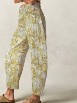 Jean fleuri à rayures pour femme - Pantalon en denim jaune rétro style fer à cheval - Collection streetwear décontractée printemps 2026